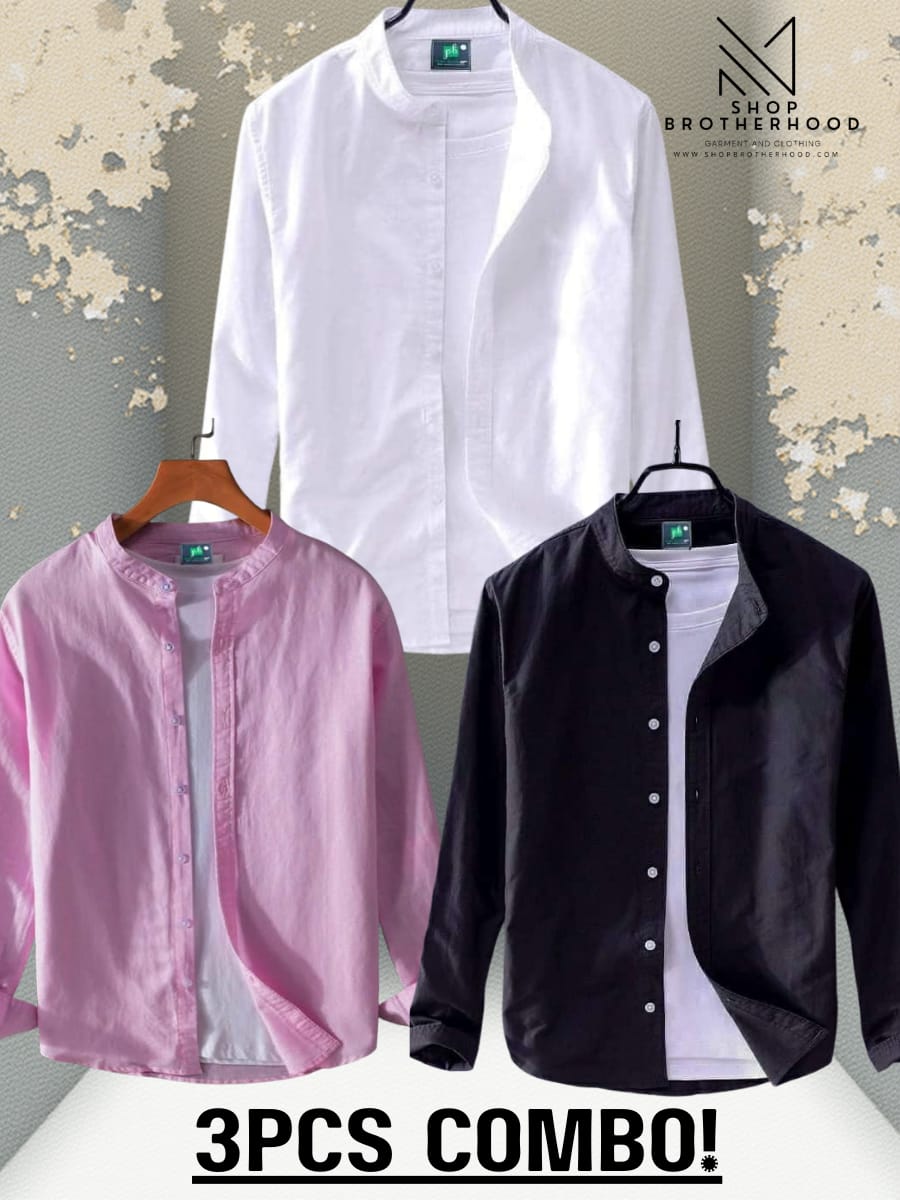 3 Pcs Casual Shirt Combo-Light Purple, Black, White